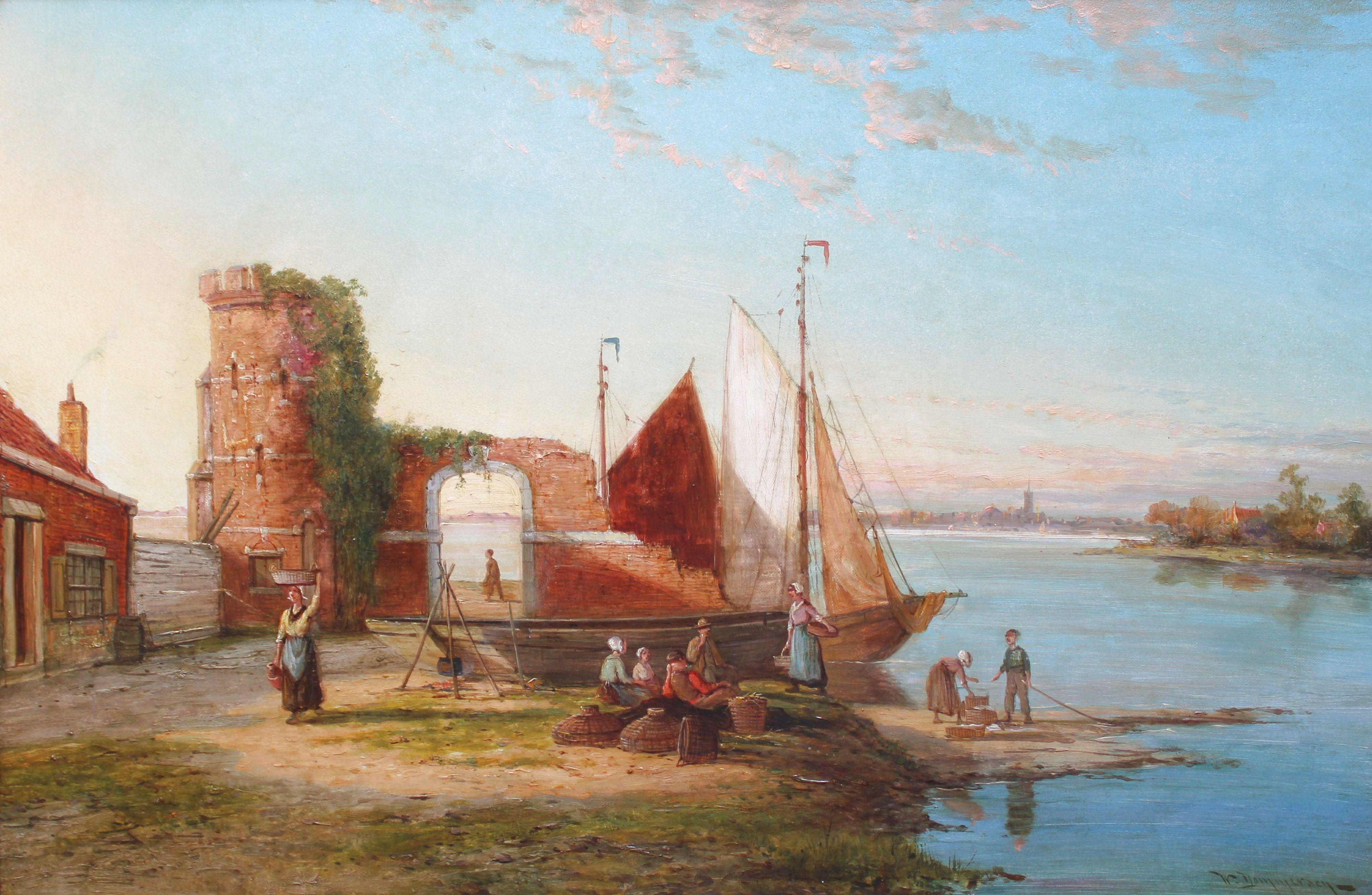 Dommersen, William Raymond Landscape Painting - Schiedam on the Scheldt, Holland  Oil on canvas, 49.5x75 cm