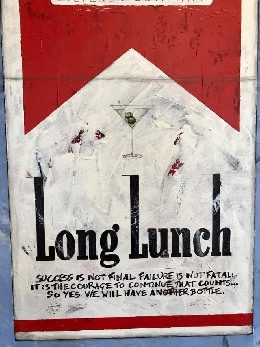 Churchill's RED Long Lunch, Original painting, Pop art, Cigarettes - Painting by William Richard Hylton