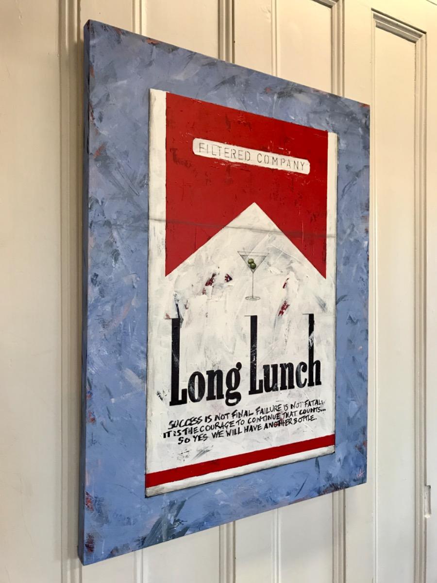 Churchill's RED Long Lunch, Original painting, Pop art, Cigarettes For Sale 1