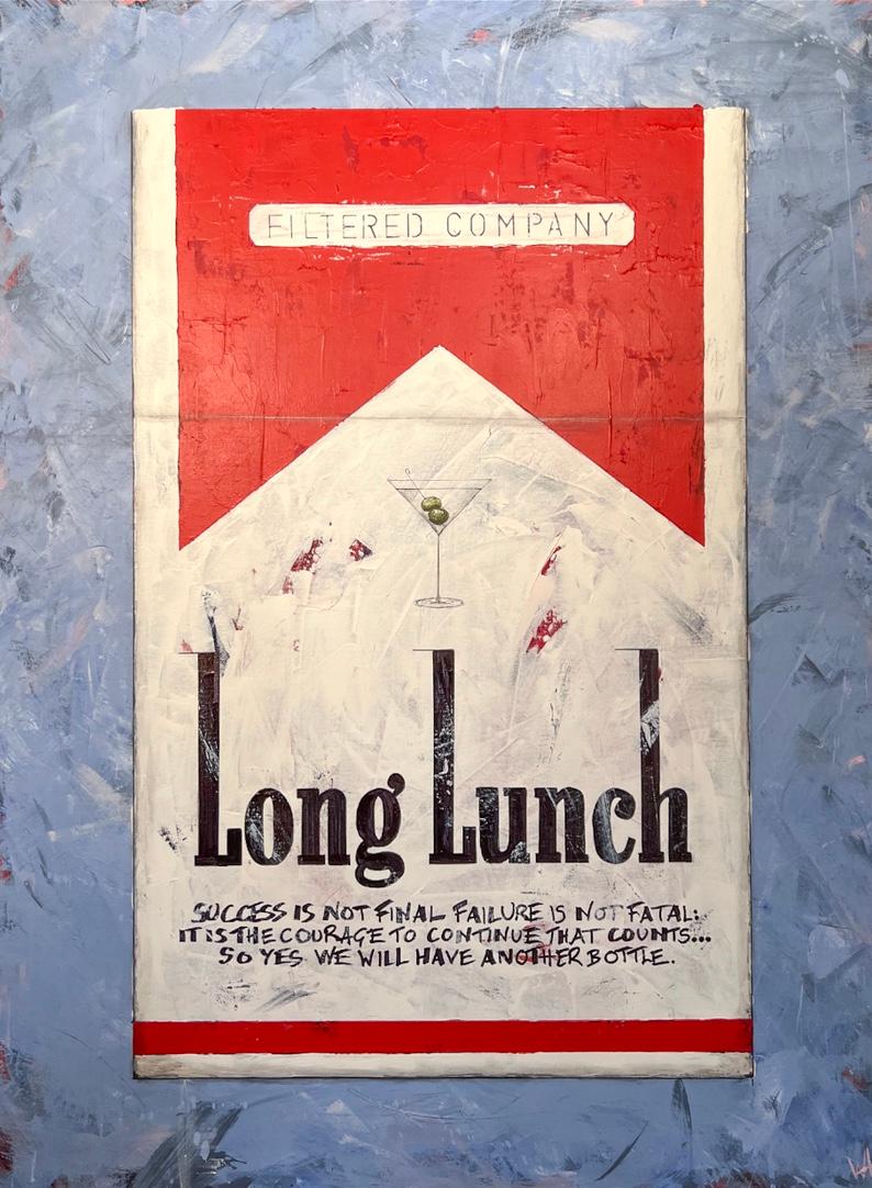 Churchill's RED Long Lunch, Original painting, Pop art, Cigarettes For Sale 3