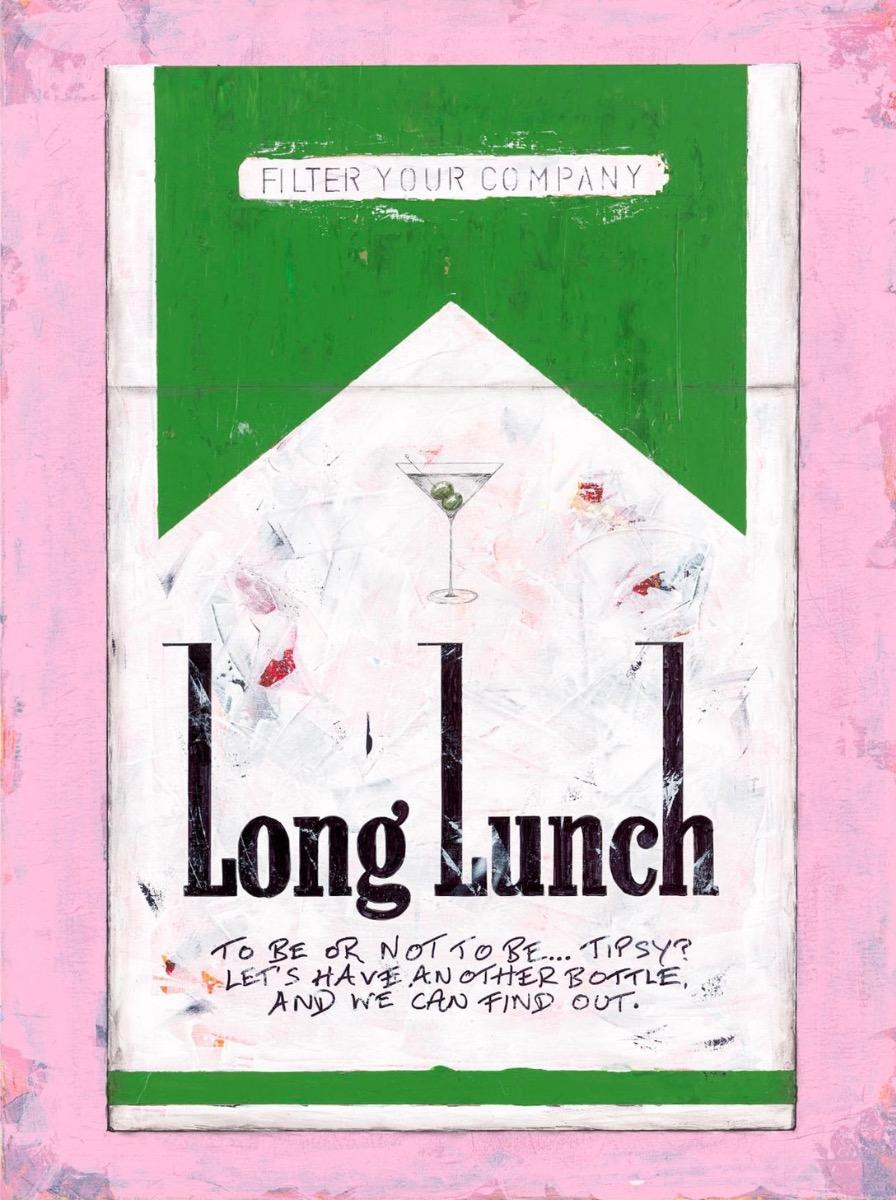 Diptych of Long Lunch Sit Next to Me BLUE ON PINK & Shakespeare's Long Lunch For Sale 7