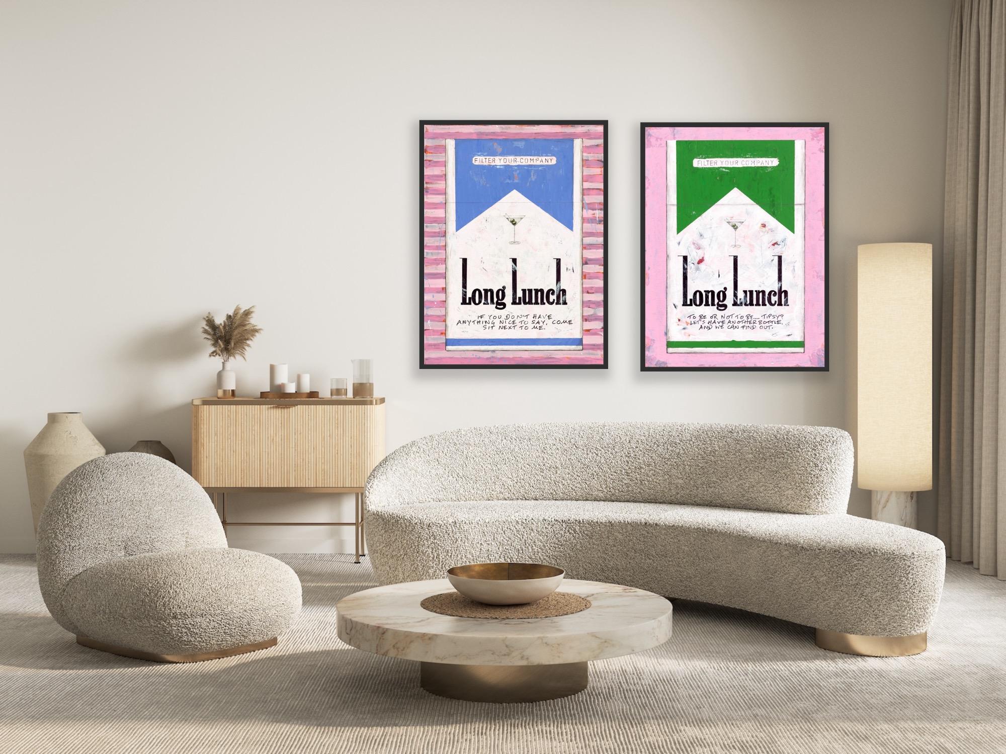 Diptych of Long Lunch Sit Next to Me BLUE ON PINK & Shakespeare's Long Lunch - Pop Art Painting by William Richard Hylton