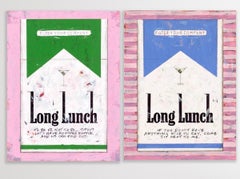 Diptych of Long Lunch Sit Next to Me BLUE ON PINK & Shakespeare's Long Lunch