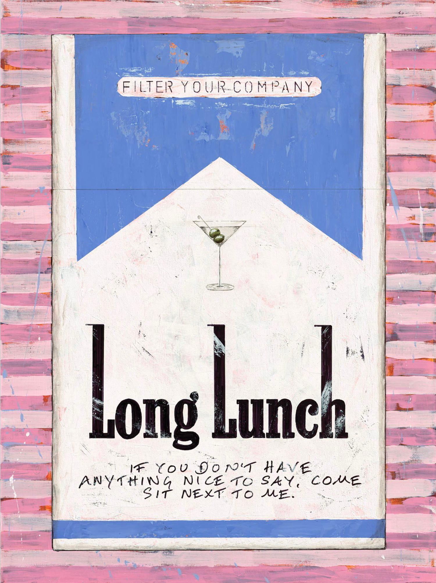 Abstract Painting William Richard Hylton - Long Lunch Sit Next to Me BLUE ON PINK, peinture originale, Pop art, Cigarettes