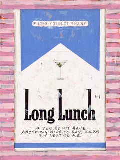 Long Lunch Sit Next to Me BLUE ON PINK, peinture originale, Pop art, Cigarettes