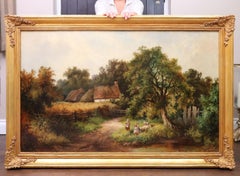 A Kentish Homestead - Large 19th Century English Country Landscape Oil Painting 