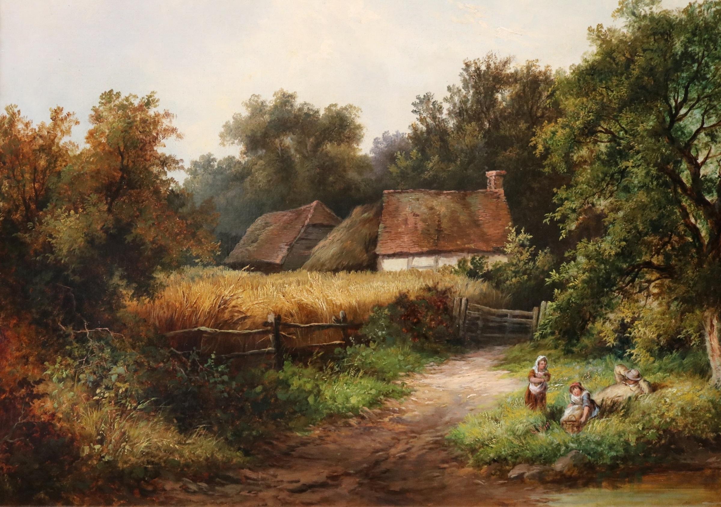 A Kentish Homestead - Large 19th Century English Country Landscape Oil Painting  1