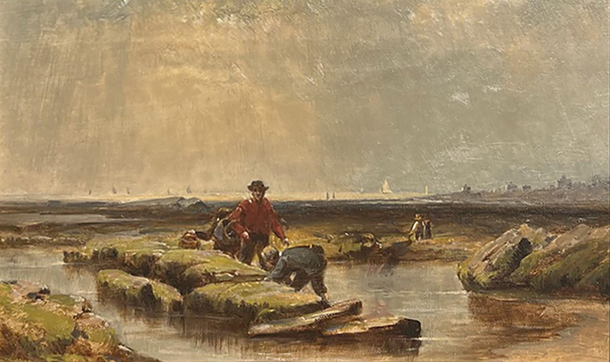 Low Tide, Crab Gathering by Artist William Richardson Tyler (1825-1896) For Sale 1
