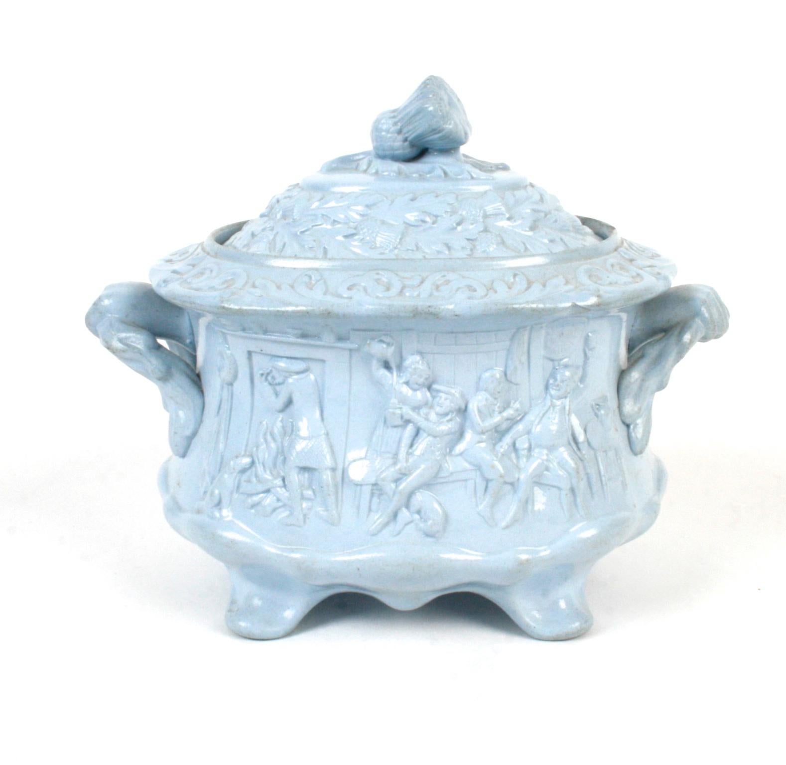 English William Ridgway & Co. Blue Relief Molded Staffordshire Dinnerware, circa 1830
