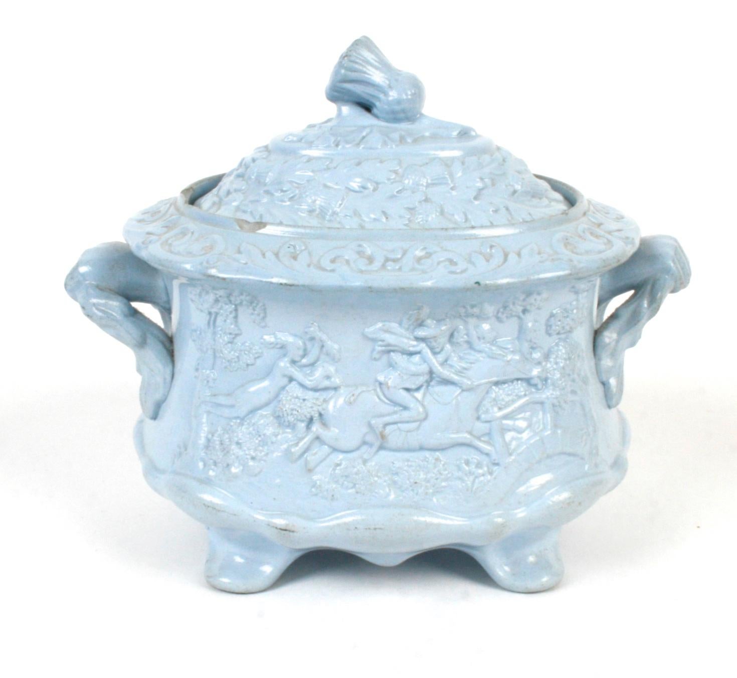 Embossed William Ridgway & Co. Blue Relief Molded Staffordshire Dinnerware, circa 1830