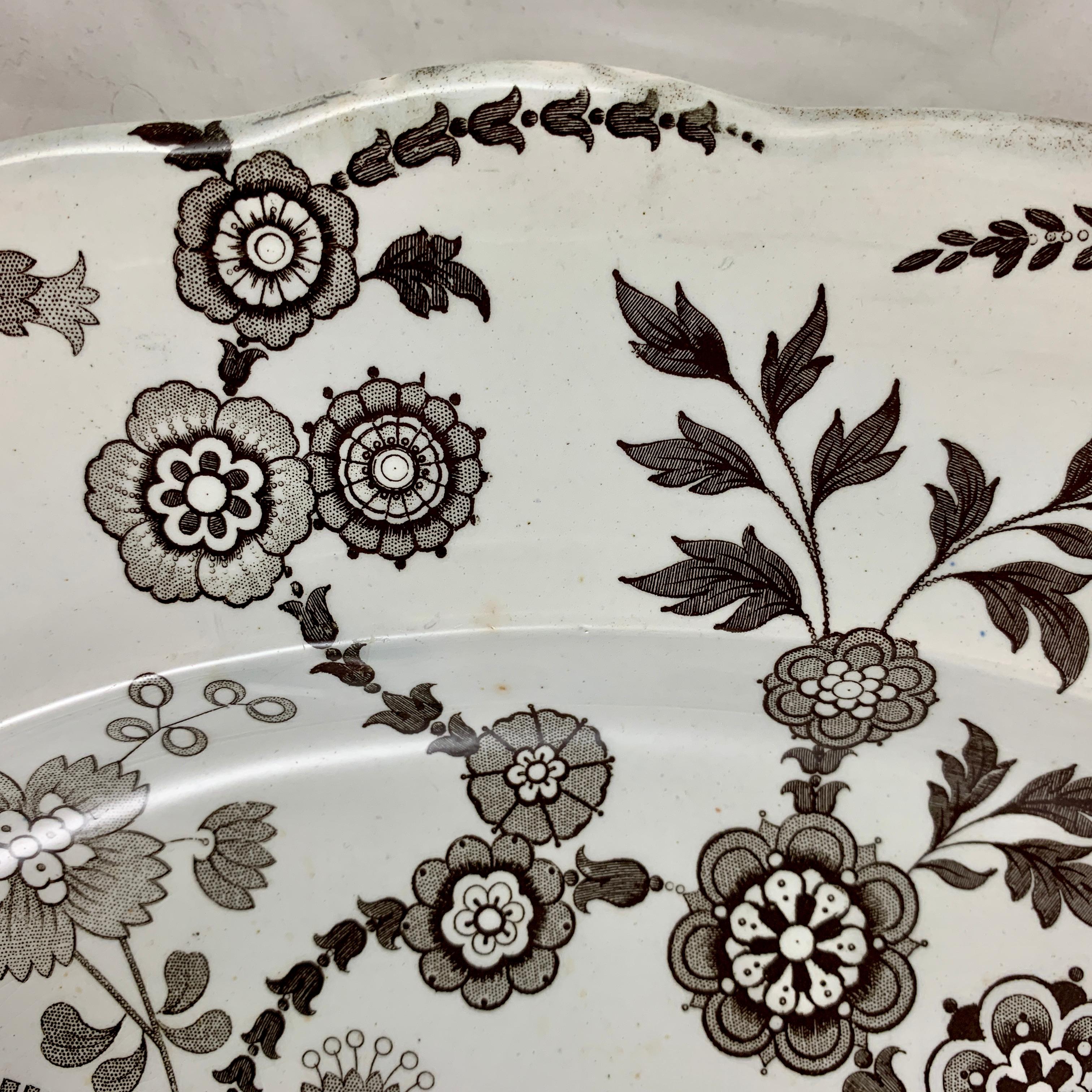 Chinoiserie William Ridgway English Staffordshire Transferware Platter, Flosculous Pattern For Sale