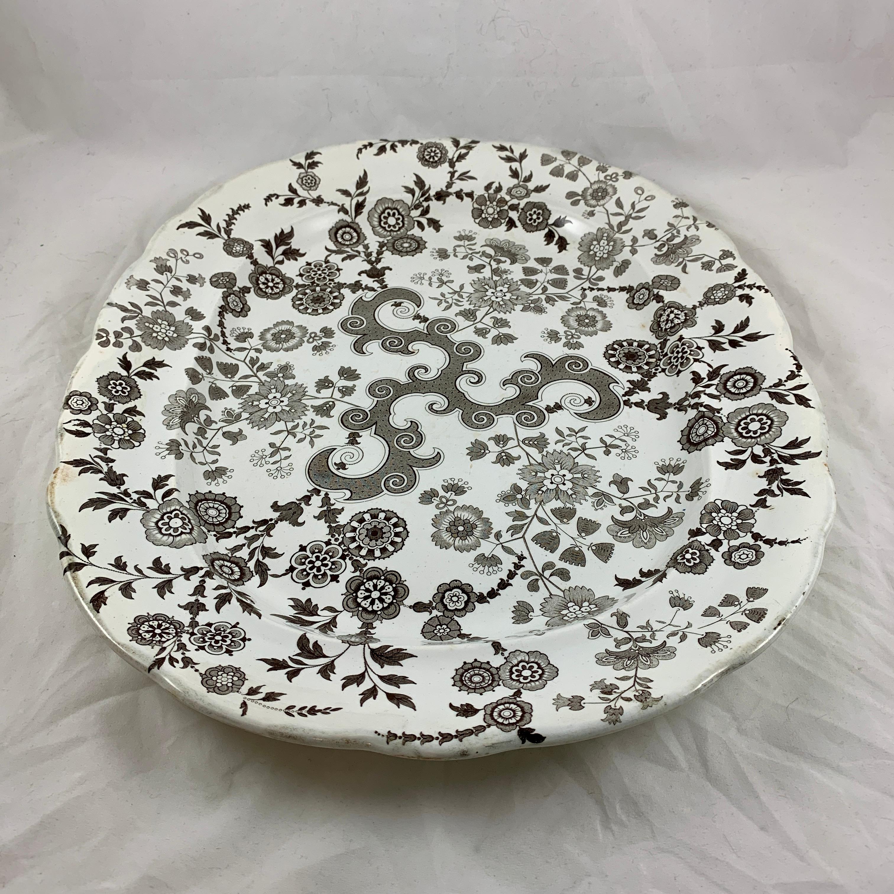 19th Century William Ridgway English Staffordshire Transferware Platter, Flosculous Pattern For Sale