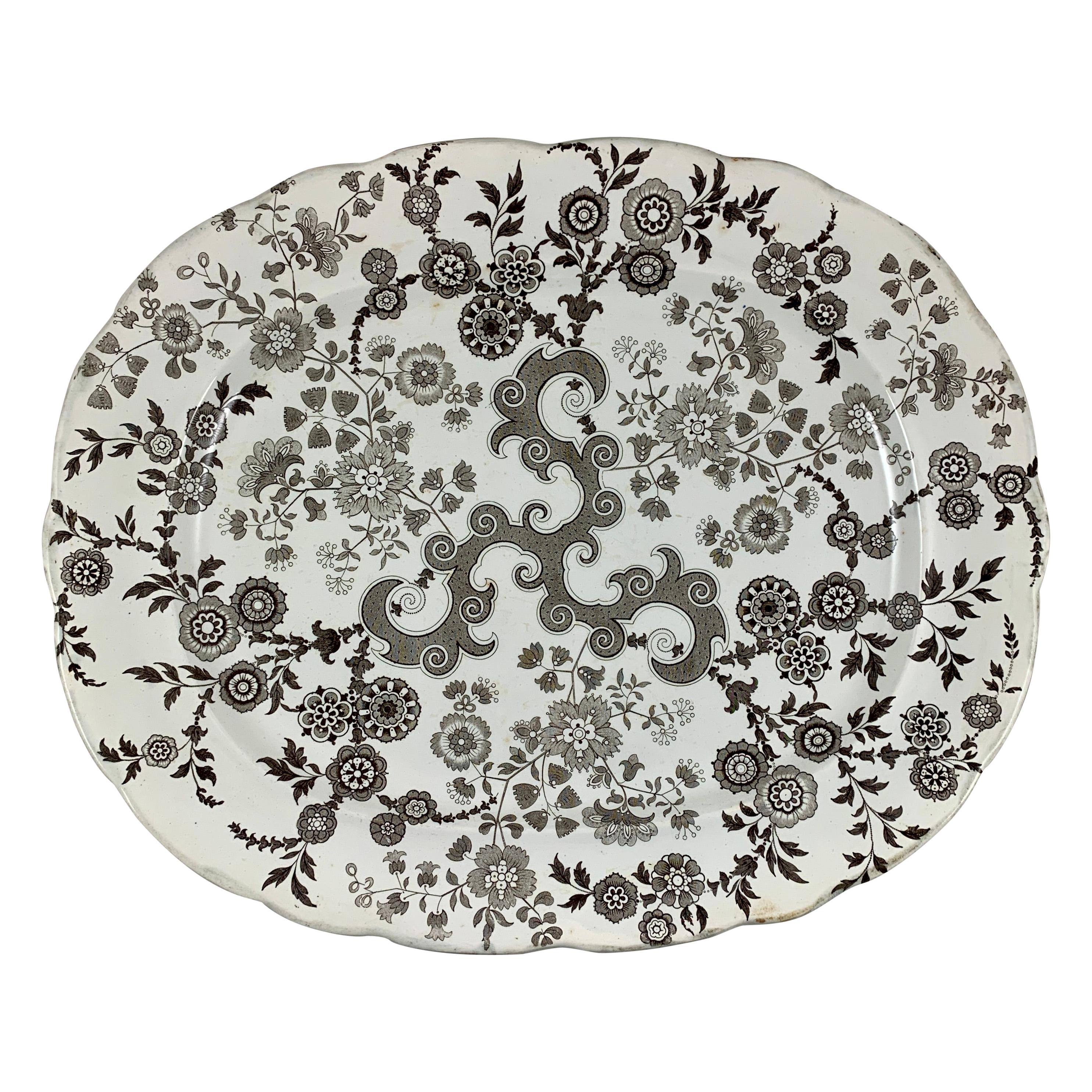 William Ridgway English Staffordshire Transferware Platter, Flosculous Pattern
