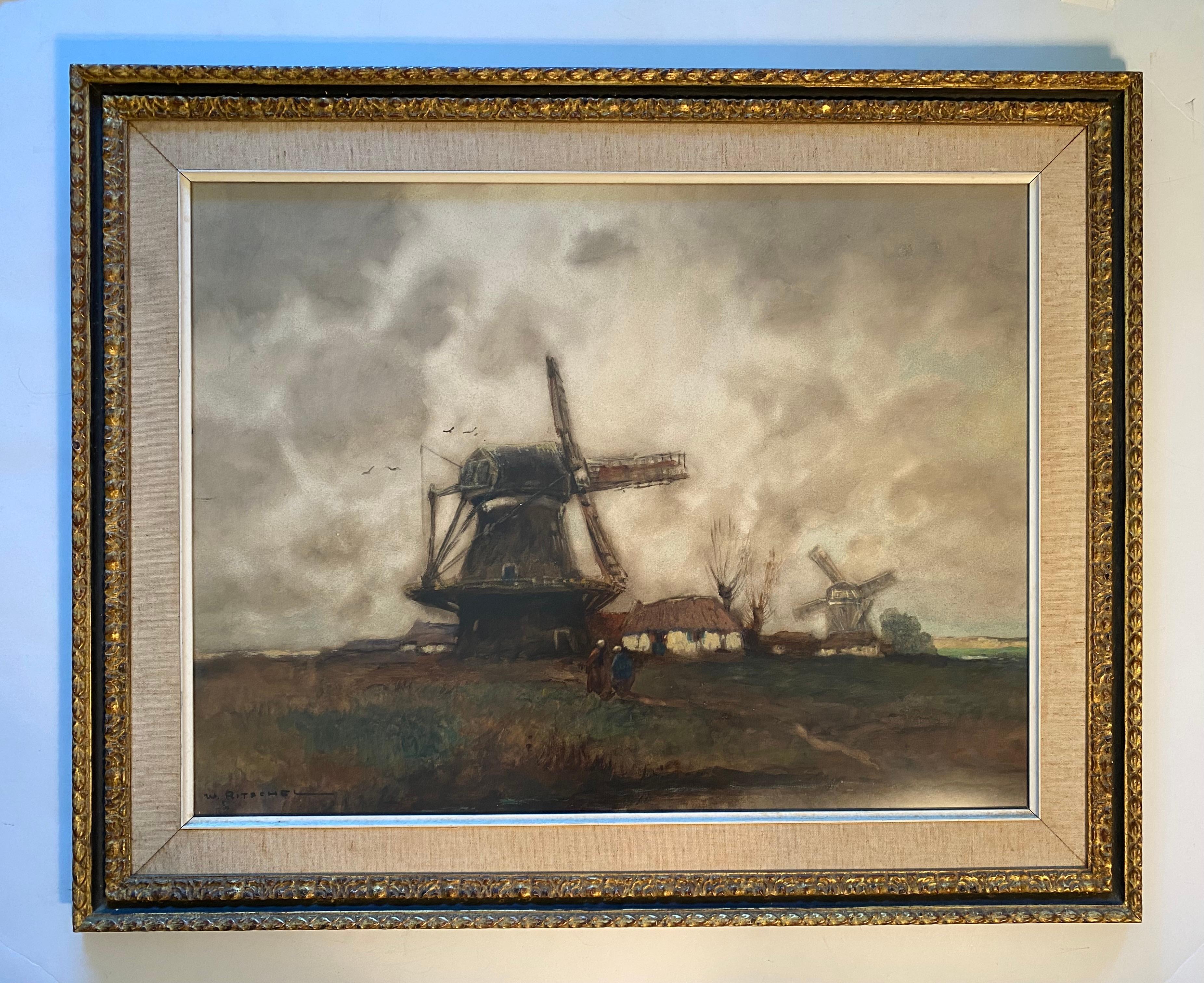 Holland Windmills - Impressionist Mixed Media Art by William Ritschel