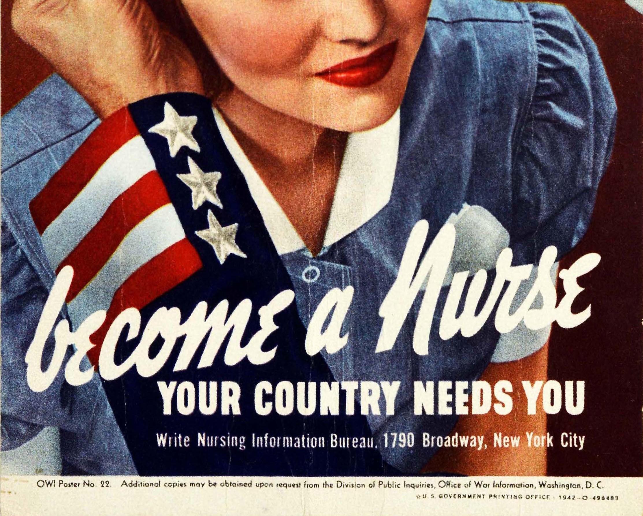 Original Vintage Poster Become A Nurse Your Country Needs You WWII Uncle Sam USA (Schwarz), Print, von William Ritter