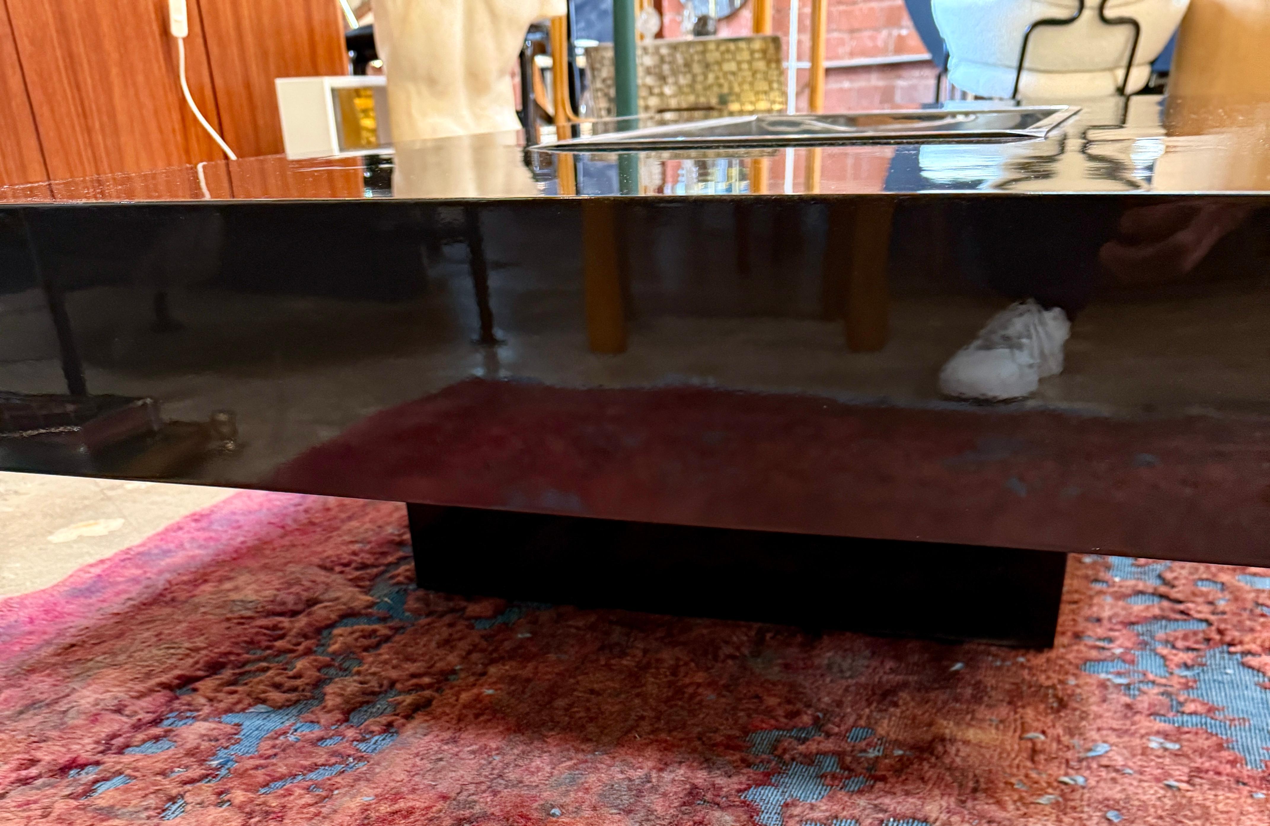 Lacquered William Rizzo Black Lacquer Coffee and Cocktail Table, 1970s For Sale