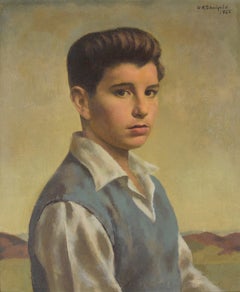 "The Child Star" Mid Century Portrait of a Boy with Brown Eyes Oil on Canvas