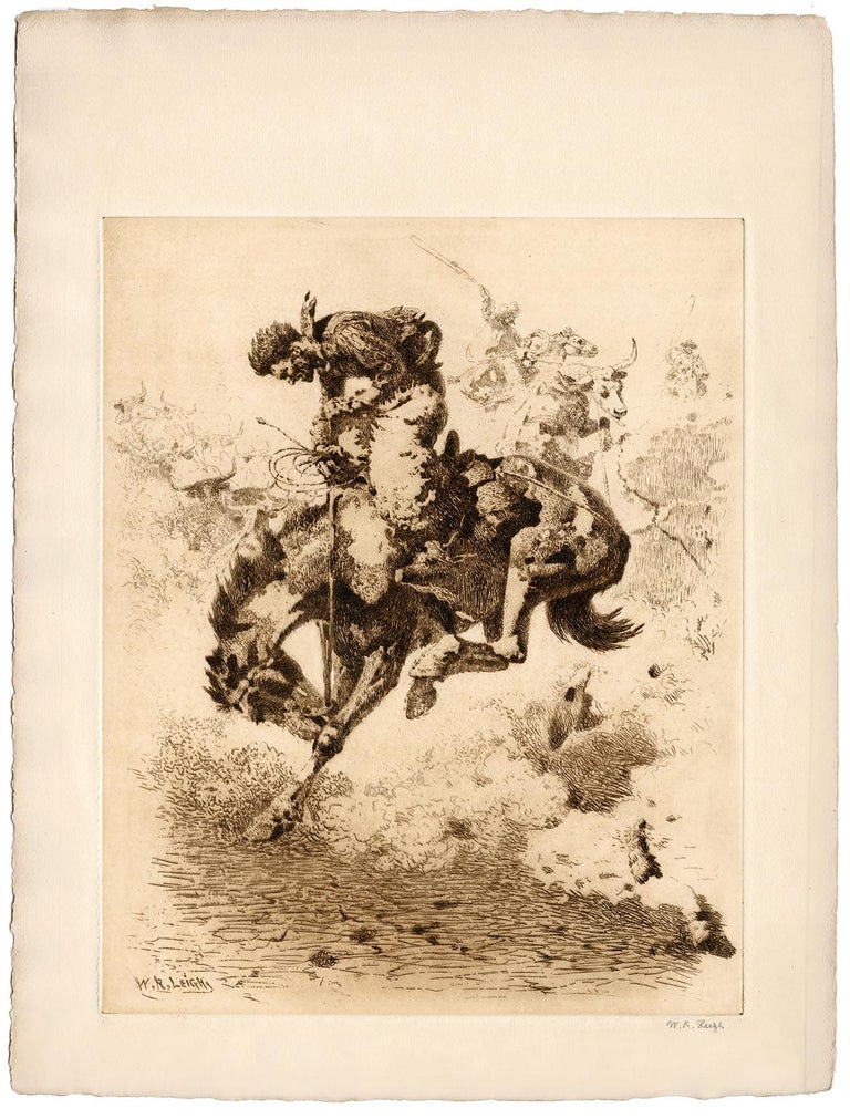 Foul Rope (Left) — early American rodeo - Print by William Robinson Leigh