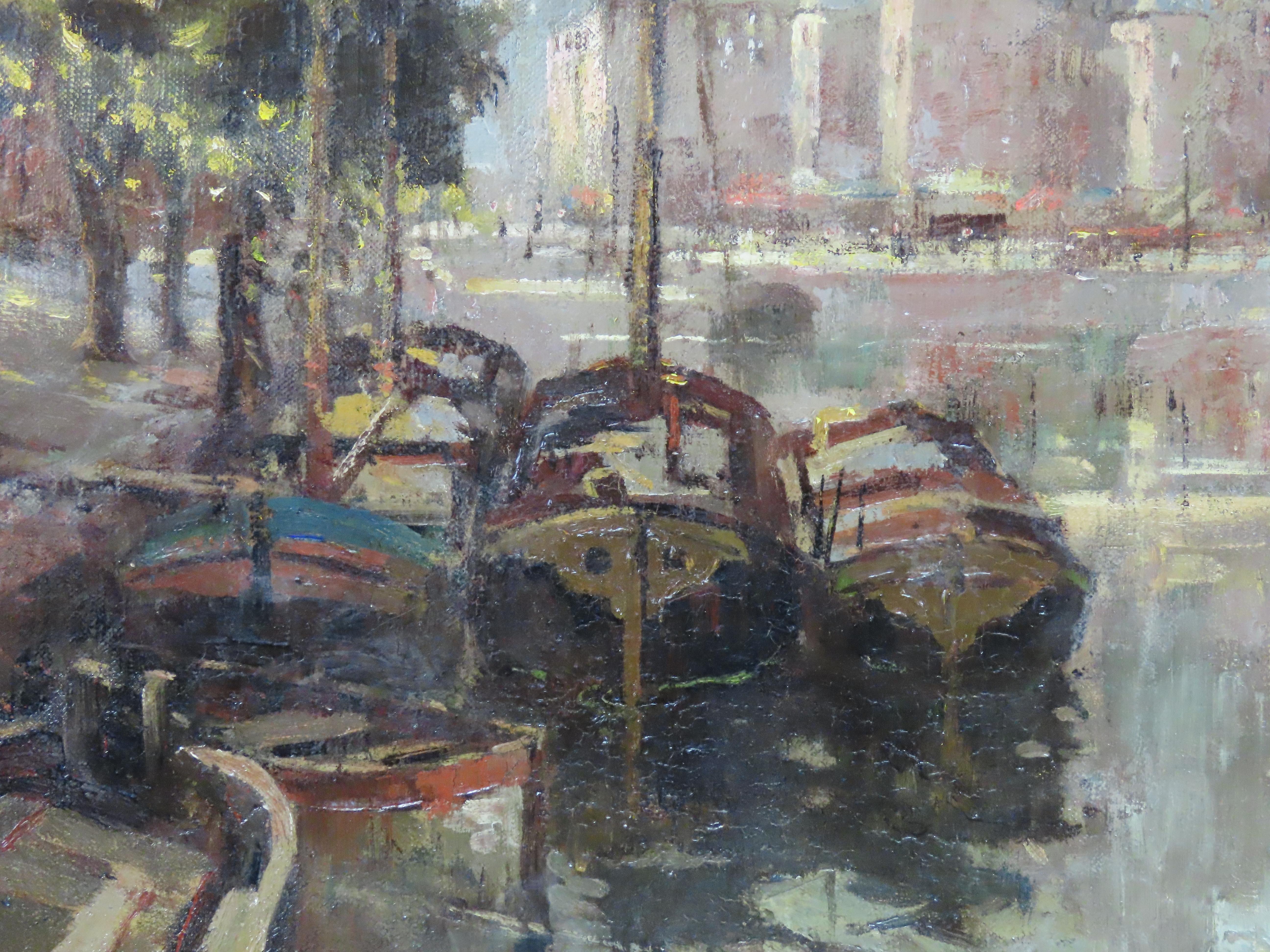 Original Ölgemälde auf Leinwand, William Roger Benner, „The Vaag and Geldersche Kade“, Öl im Angebot 4