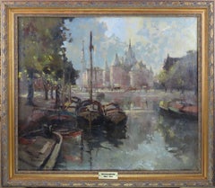 Óleo original sobre lienzo, William Roger Benner, "El Vaag y Geldersche Kade"