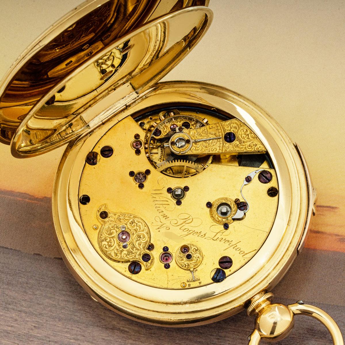 William Rogers Rare Gold Quarter Repeater Calendar Pocket Watch C1862 In Good Condition In London, GB