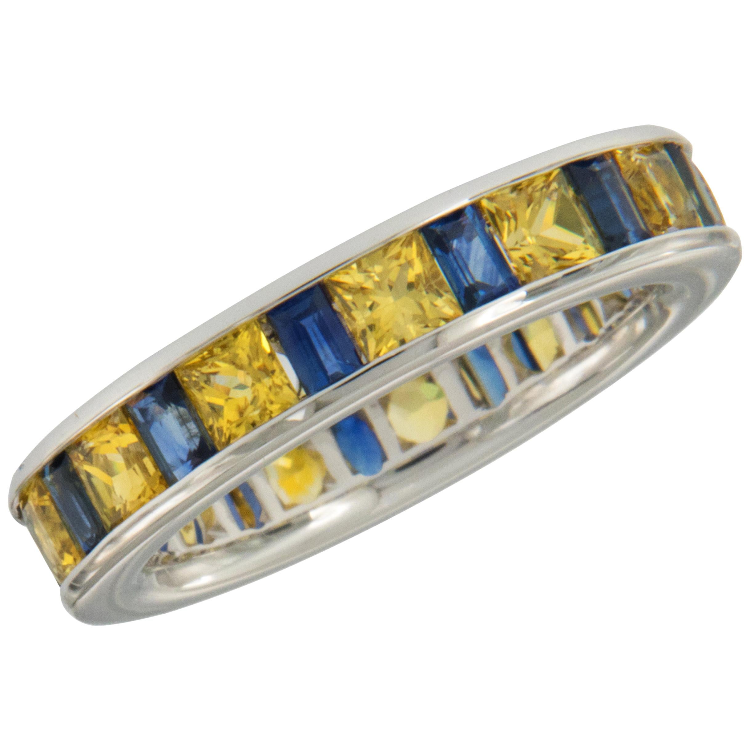 William Rosenberg 18 Karat White Gold Blue & Yellow Sapphire Ring 4.48 Carat TW