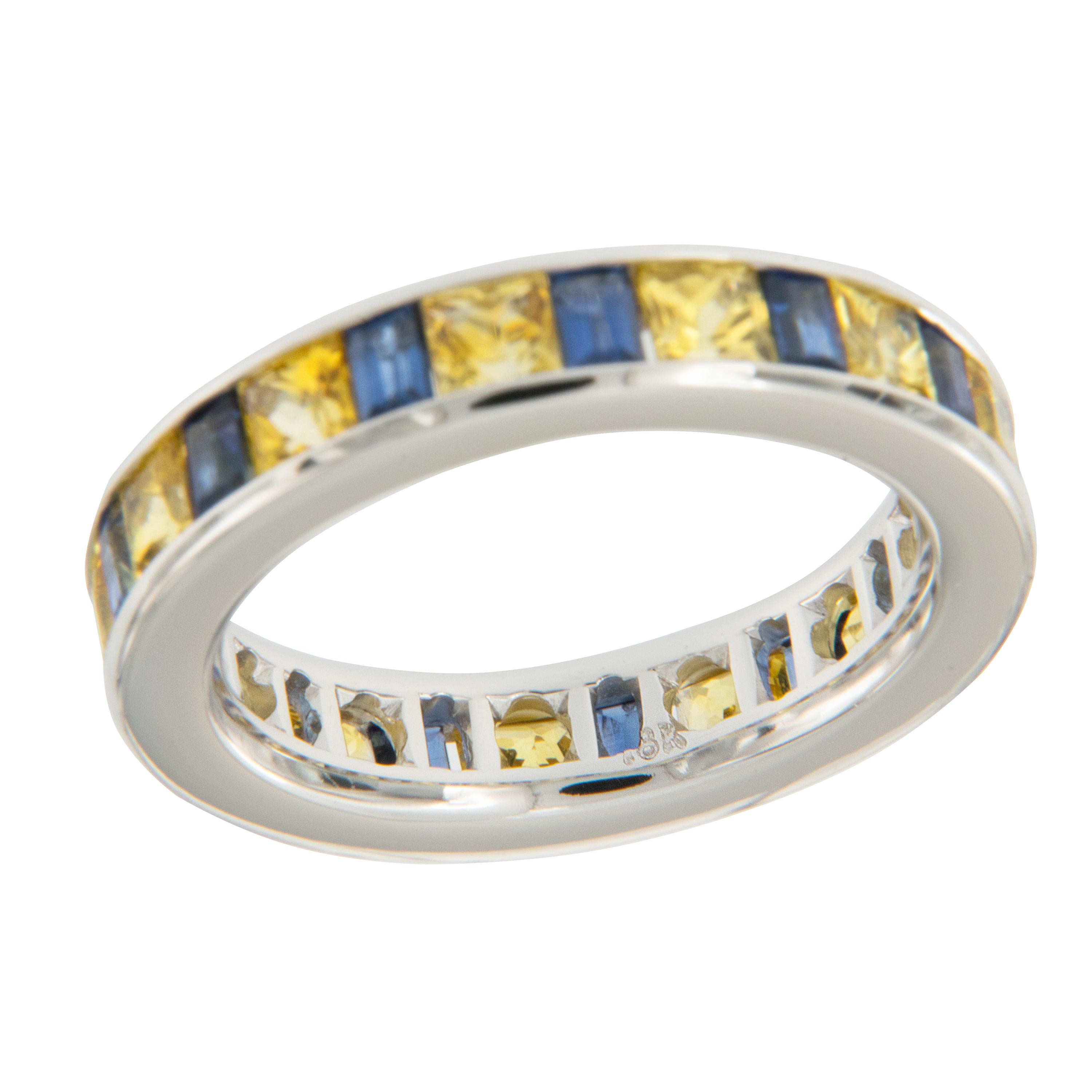 Modern William Rosenberg 18 Karat White Gold Blue & Yellow Sapphire Ring 4.48 Carat TW