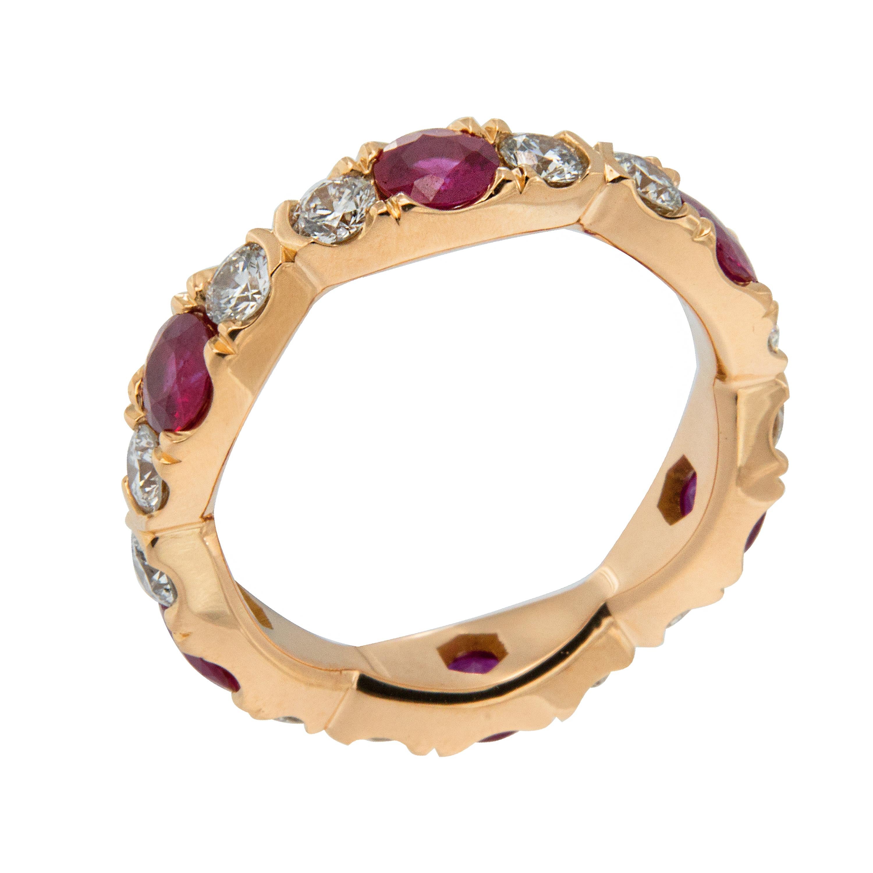William Rosenberg 20 Karat Rose Gold Ruby and Diamond Eternity Ring In New Condition In Troy, MI