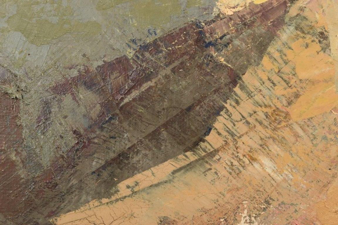 William Rosenberg, pittore danese. Olio su tela. Barche sulla riva In condizioni ottime a Copenhagen, DK