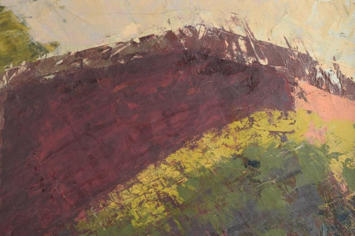 Fine XX secolo William Rosenberg, pittore danese. Olio su tela. Barche sulla riva