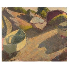 William Rosenberg, Danish painter. Oil on canvas. Boats on the shore