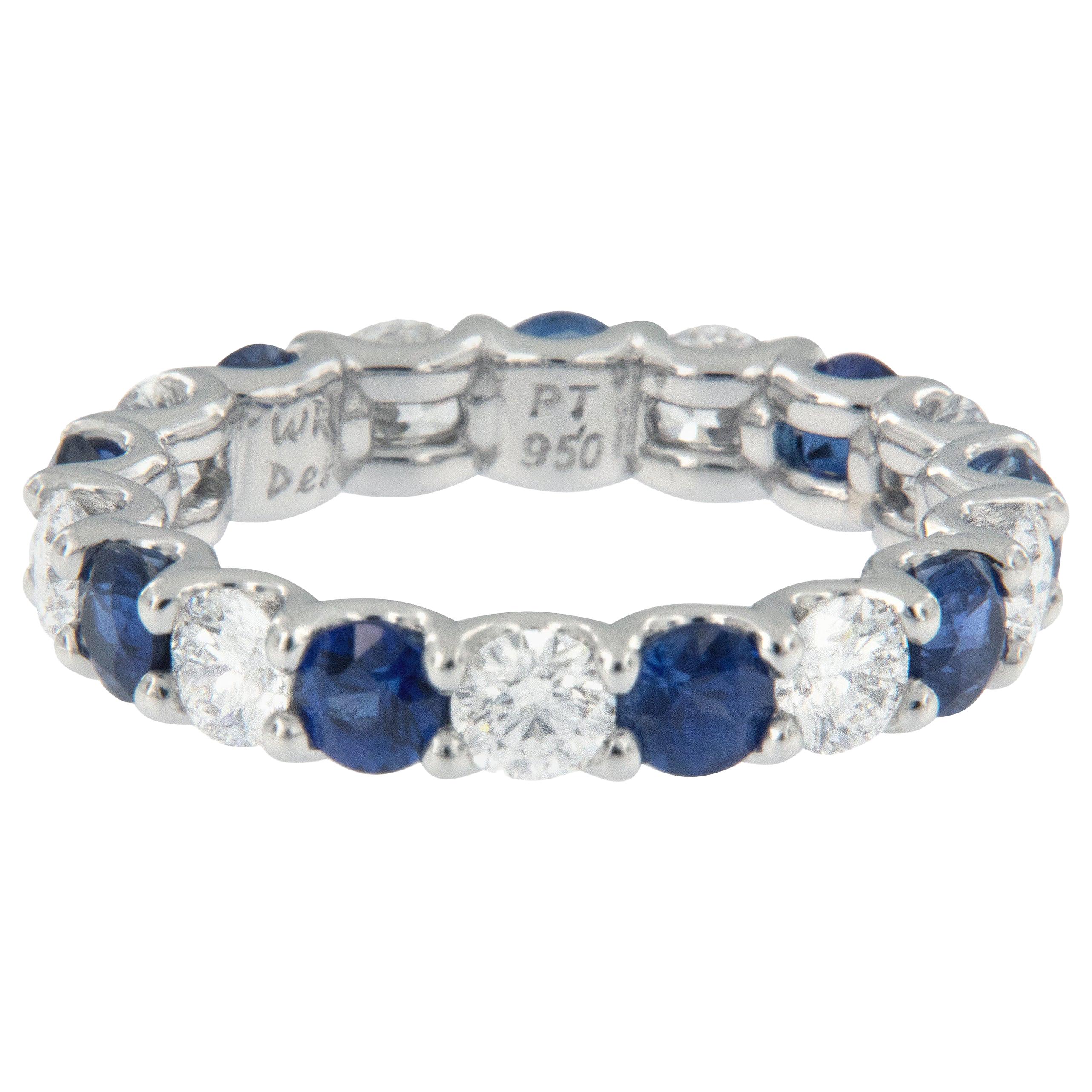 William Rosenberg Platinum 1.95 Ct Sapphire and 1.65 Ct Diamond Eternity Ring