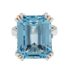 William Rosenberg Platinum and 18 Karat Rose Gold 24.44 Carat Aquamarine Ring