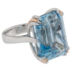 William Rosenberg Platinum and 18 Karat Rose Gold 24.44 Carat Aquamarine Ring