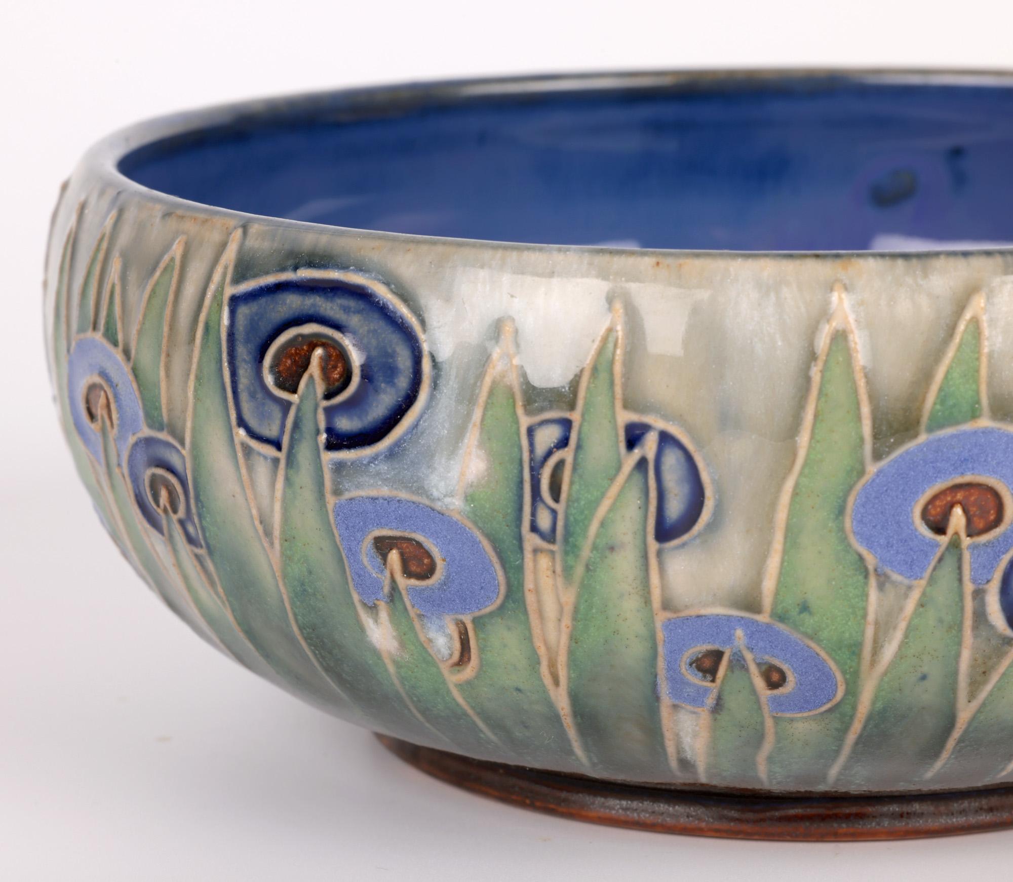 English William Rowe Doulton Lambeth Art Deco Abstract Floral Design Bowl