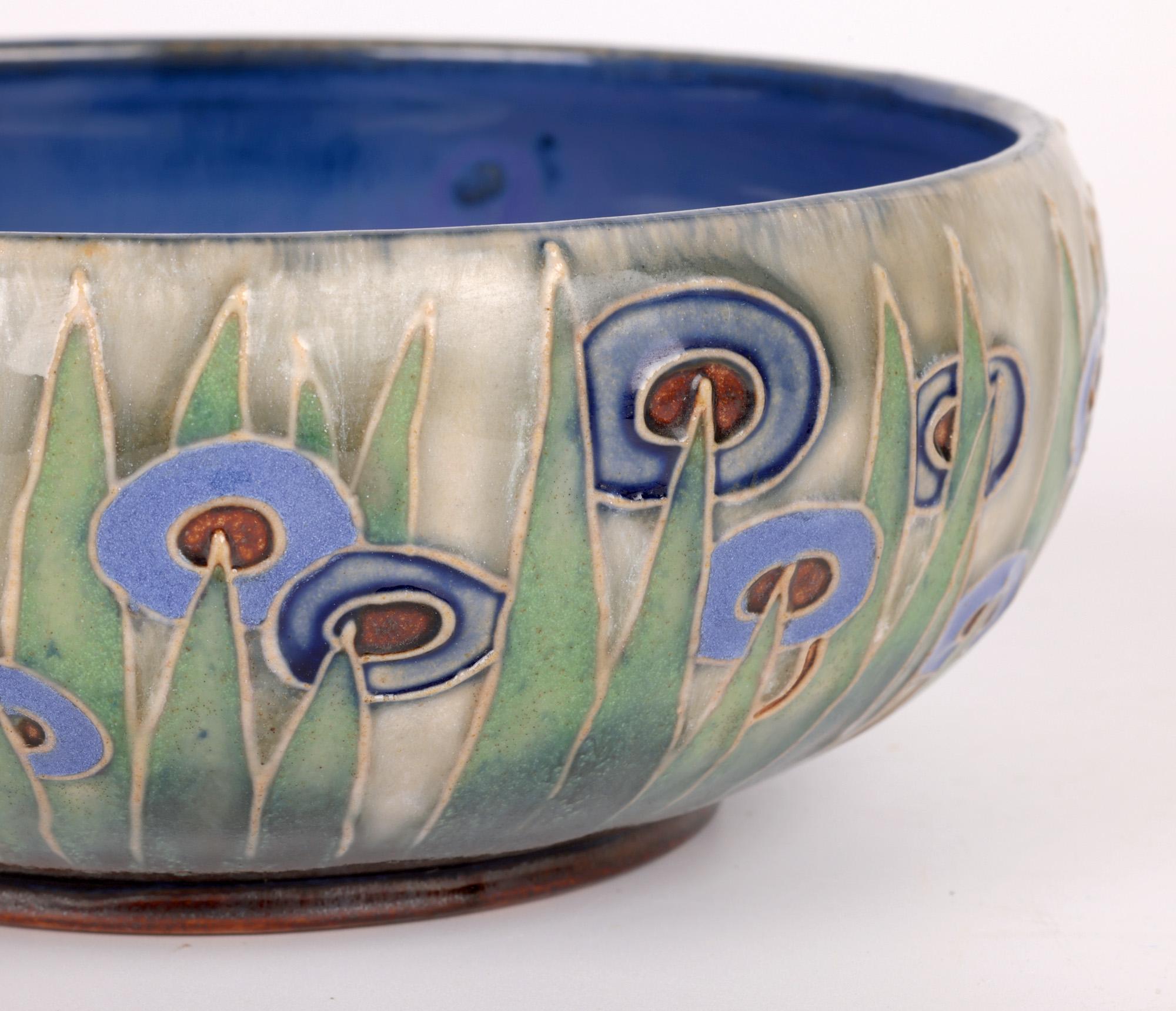 Glazed William Rowe Doulton Lambeth Art Deco Abstract Floral Design Bowl