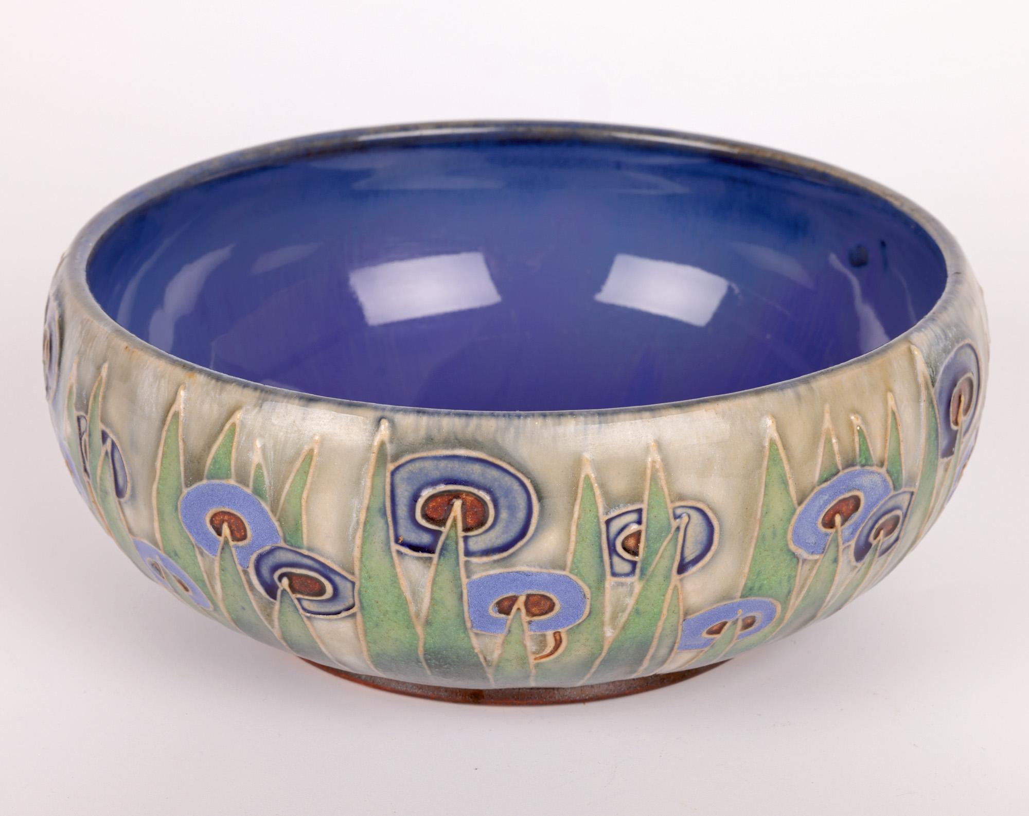 Stoneware William Rowe Doulton Lambeth Art Deco Abstract Floral Design Bowl