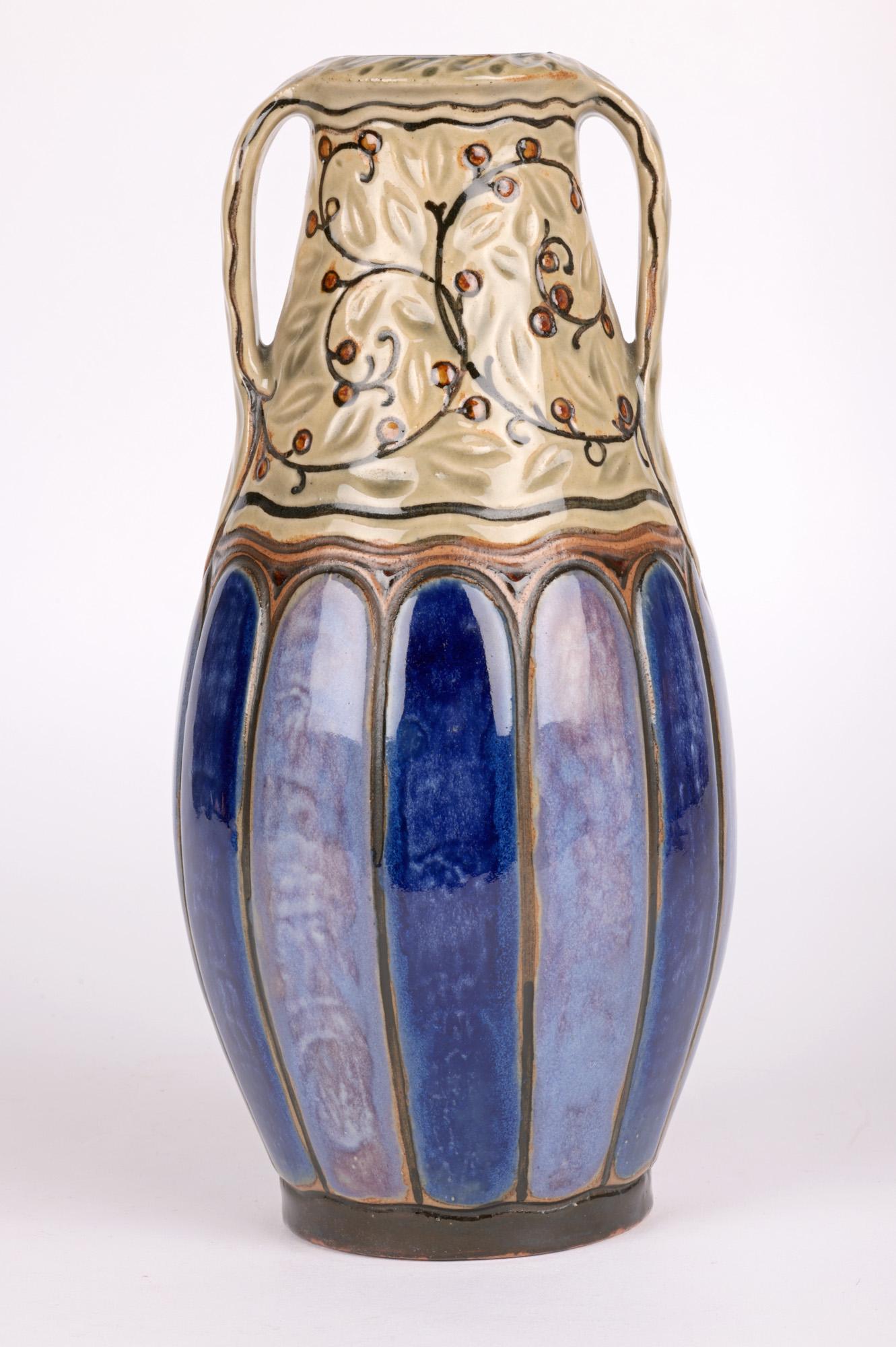 Glazed William Rowe Doulton Lambeth Art Deco Twin Handled Art Pottery Vase For Sale