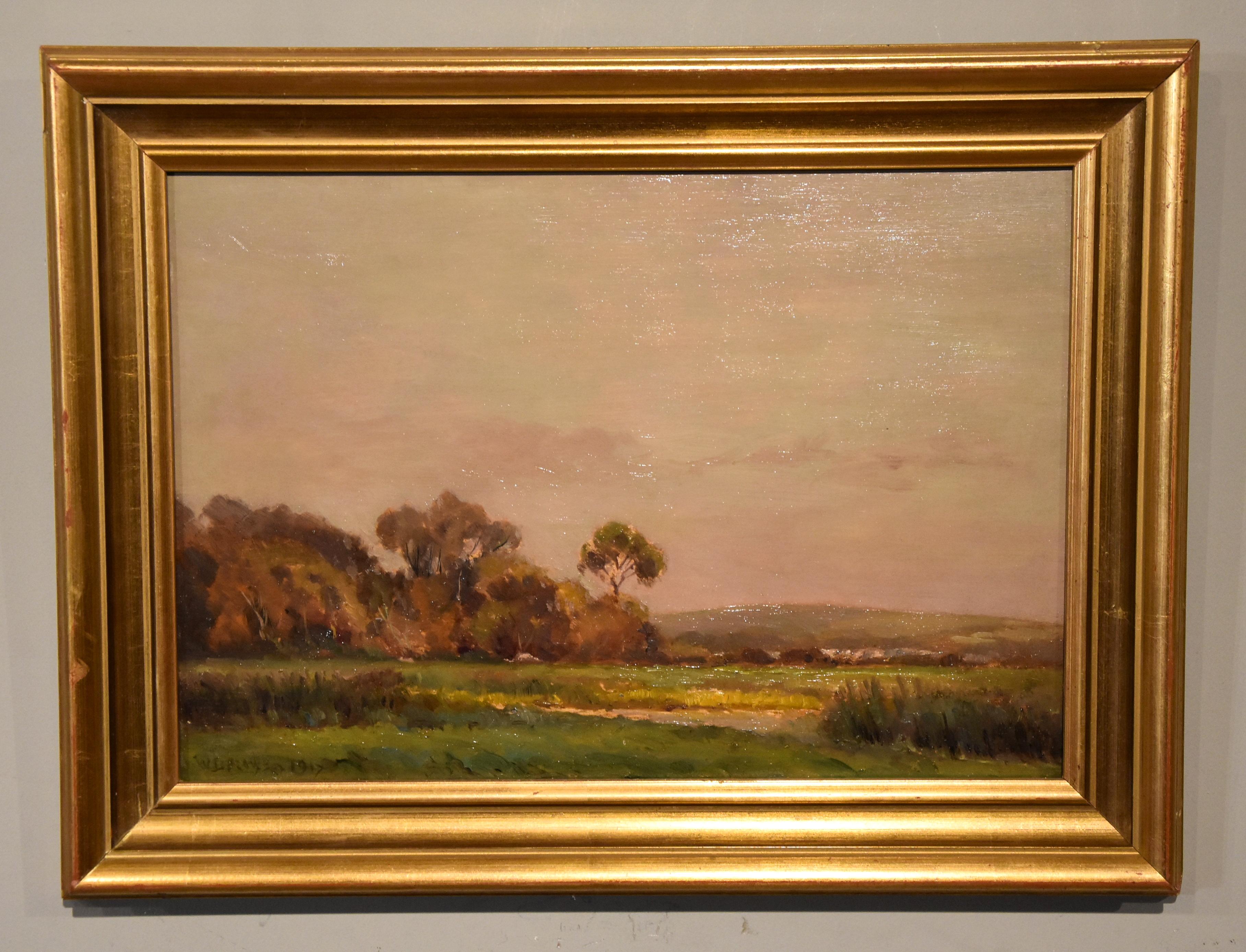 William Rowe Landscape Painting – Ölgemälde von William B Rowe „A country View“