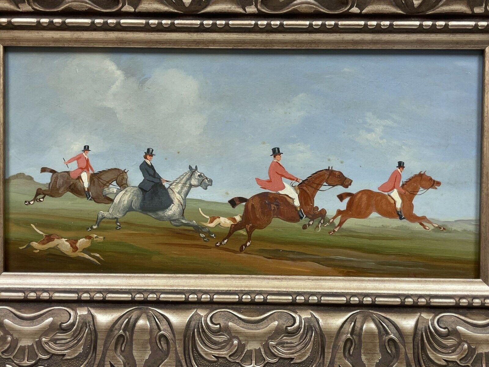 SET OF 4 ORIGINAL BRITISH OIL PAINTINGS - HUNTING SCENES - OILS ON PANEL FRAMED - Gray Landscape Painting by William Rowland