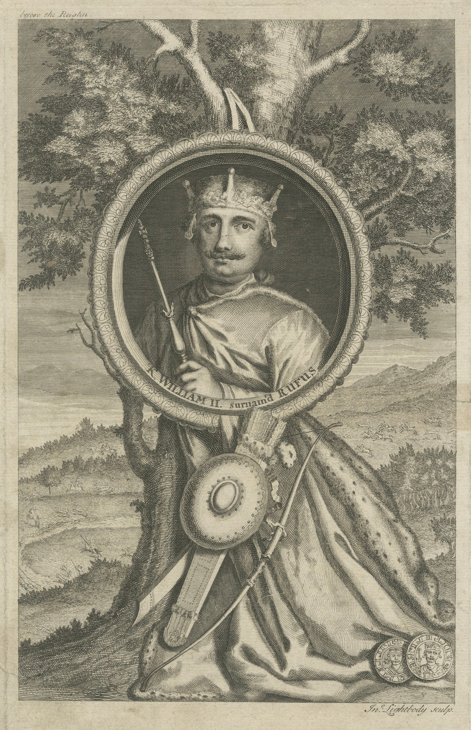 William Rufus Portrait Engraving, King of England, Vertue Style, c.1735 For Sale