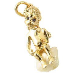 William Ruser 14 Karat Yellow Gold and Pearl Cherub Charm