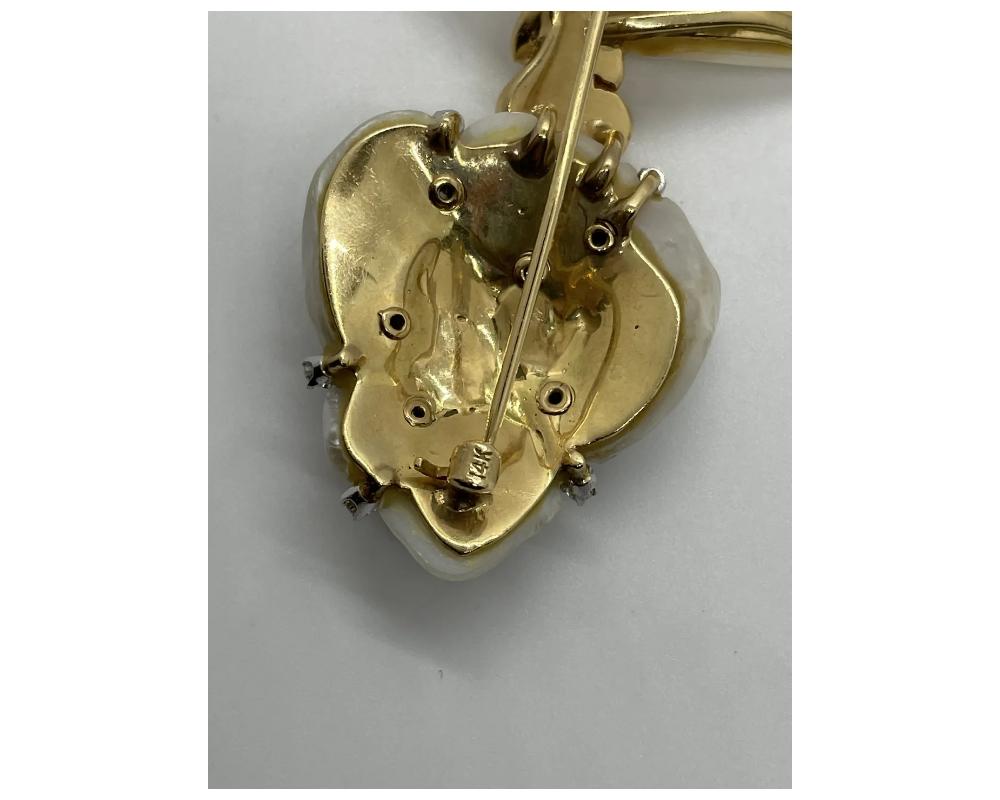 William Ruser 14K Gold Cupid Cherub Angel Brooch Set With Pearls For Sale 2