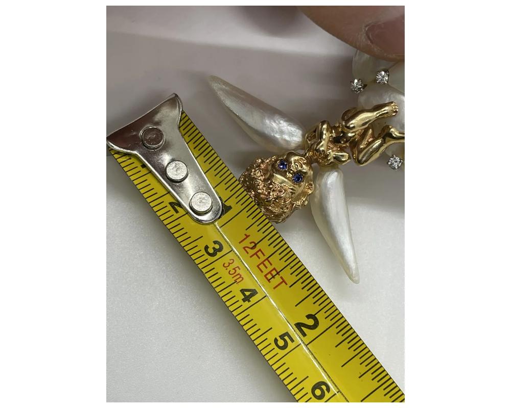 William Ruser 14K Gold Cupid Cherub Angel Brooch Set With Pearls For Sale 4