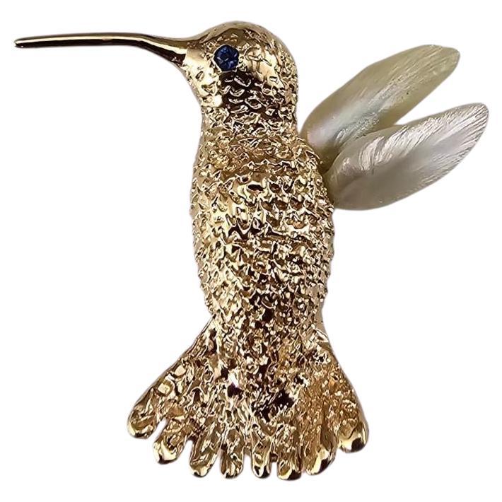 William Ruser 14K Yellow Gold Hummingbird Brooch/Pin #24624