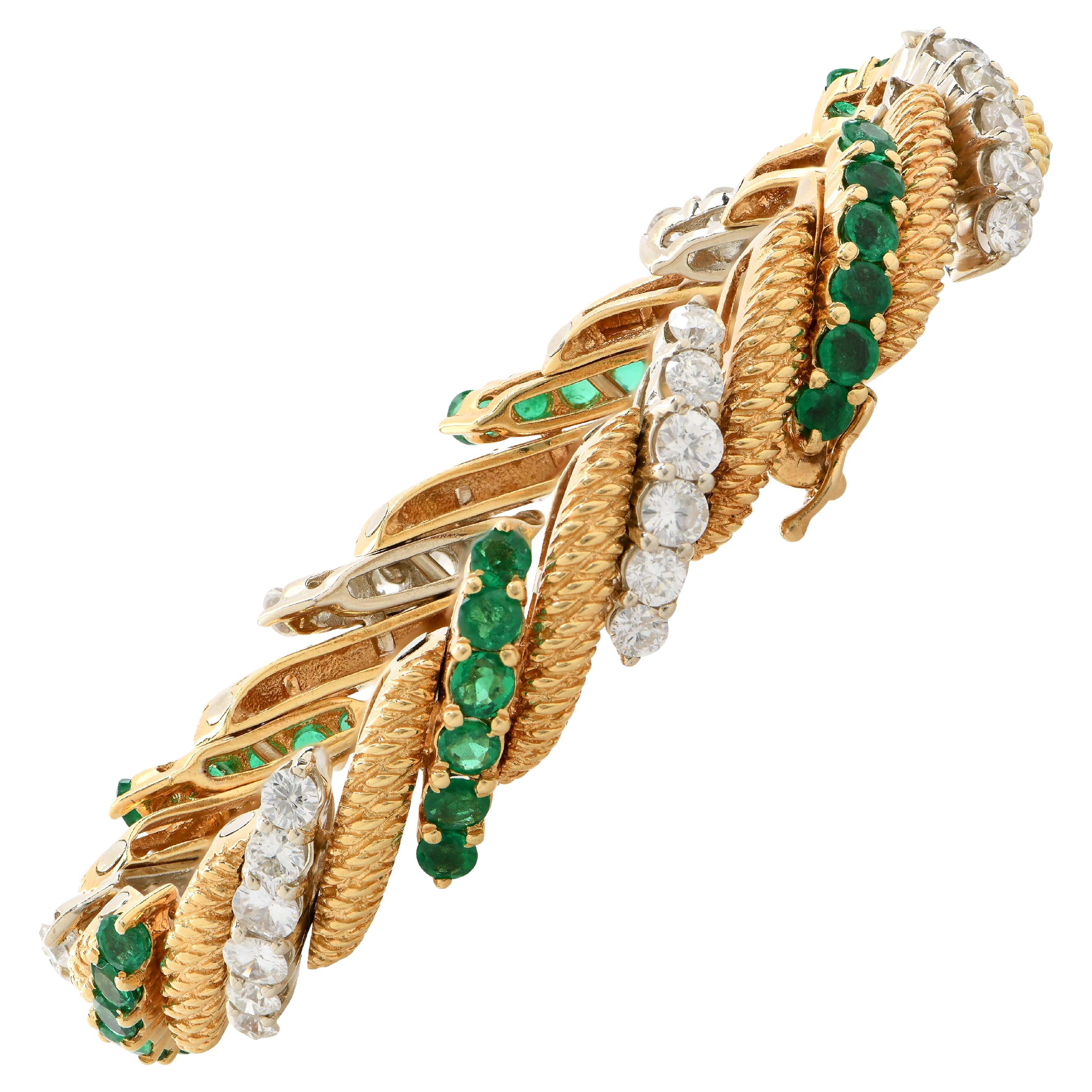 William Ruser Pulsera de oro amarillo de 18 quilates con diamantes y esmeraldas