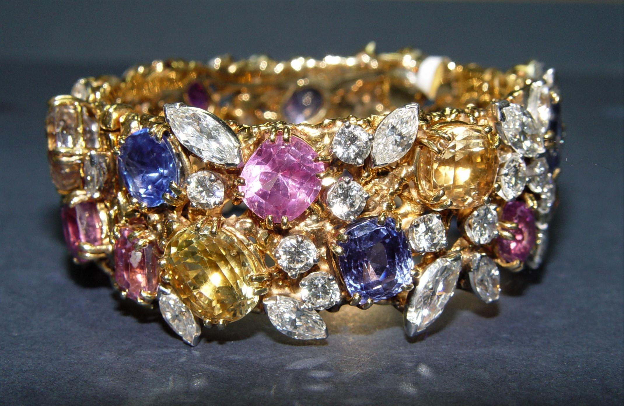 William Ruser Diamond Ceylon Sapphires Bracelet 18K/PT C. Dunaigre/NGI For Sale 3
