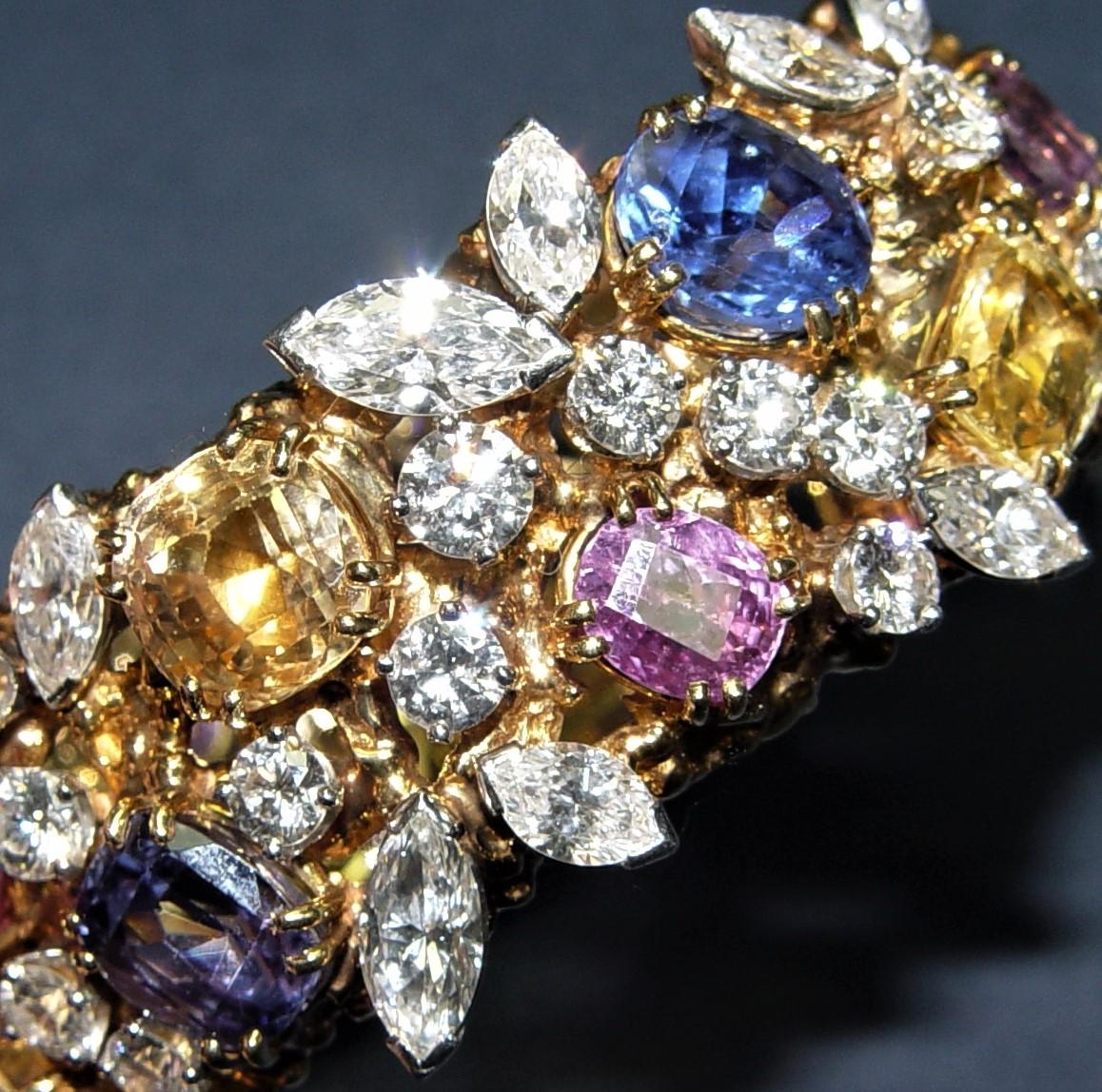 William Ruser Diamond Ceylon Sapphires Bracelet 18K/PT C. Dunaigre/NGI For Sale 5