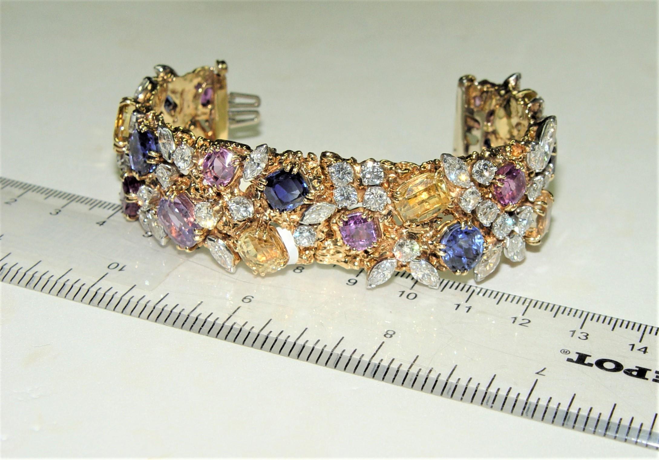 William Ruser Diamond Ceylon Sapphires Bracelet 18K/PT C. Dunaigre/NGI For Sale 8
