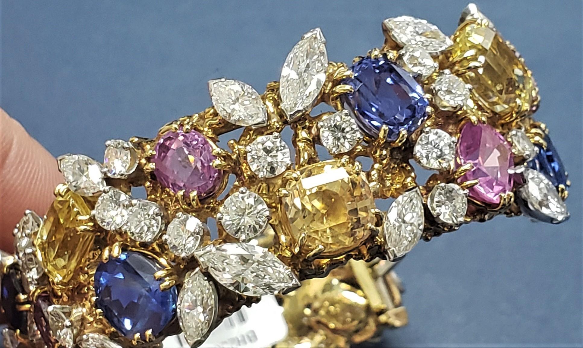 William Ruser Diamond Ceylon Sapphires Bracelet 18K/PT C. Dunaigre/NGI For Sale 9